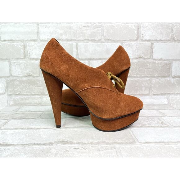 Steve Madden Brown Suede Platform Lace Up Heels - Picture 5 of 10